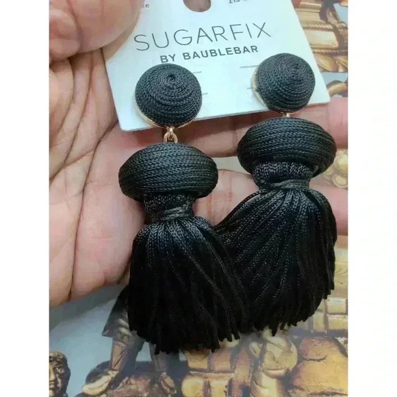 NWT Sugarfix By Baublebar Black Nickle Free Long Woven Tassel Earrings Womens - Picture 4 of 4